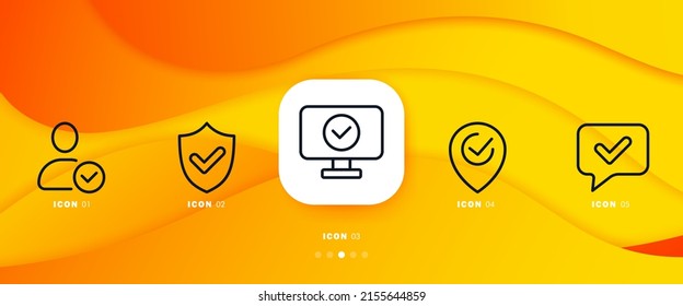 Markierungssymbol markieren. Mann, Schild, Zeiger, bemerken Sie mit Zecken. Erfolgreich, fertig, getestet, empfohlen, genehmigt. UI-Telefon-App-Bildschirme mit Menschen. Vektorsymbol für Unternehmen und Werbung