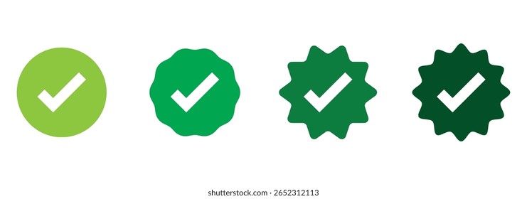 Check mark set icon. Simple web buttons. Checkmarks and confirm. Round checkmark.