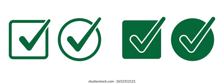 Check mark set icon. Simple web buttons. Checkmarks and confirm. Round checkmark.