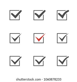 Check Mark Set Over White.Red Tic.Choice Element .Agreement Symbol.Answer Icon.