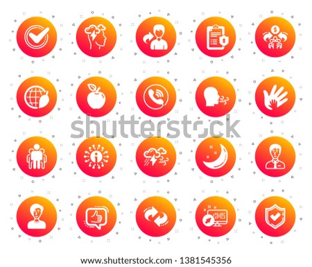 Check mark, Sharing economy and Mindfulness stress, Breath people icons. Privacy Policy, Social Responsibility, Breath icons. Bad weather, Tick check mark, sharing refer, stress. Gradient buttons set