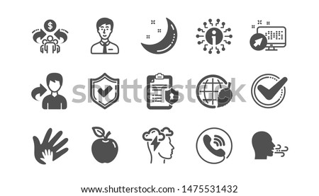 Check mark, Sharing economy and Mindfulness stress icons. Privacy Policy, Social Responsibility. Classic icon set. Quality set. Vector