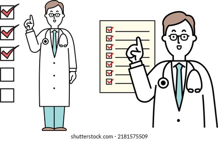 Check mark, check sheet and doctor's illustration material
