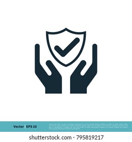 Check Mark Shield and Hand Icon Vector Logo Template Illustration Design. Vector EPS 10.