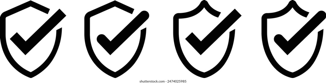 Check Mark shield icon set design template, Symbol of security, safety, agreement, Data privacy protection vector, antivirus. shields logotypes with check mark, isolated on transparent background,