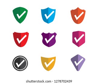 check mark with shield icon symbol template illustration design 