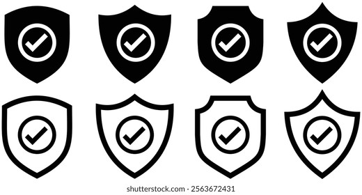check mark shield icon symbol, checkmark shield icon. Approved and rejected icon set in trendy flat style. Checkmark and X design symbols for your web site design, logo, app, UI. Design Eps 10.