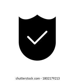 check mark and shield, verified symbol flat black line icon, Vector Illustration