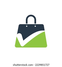 Check mark shopping bag logo. Shopping bag icon for online shop business logo.