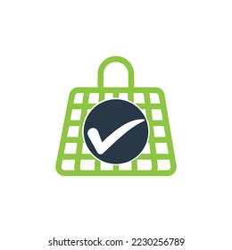 Check mark shopping bag logo. Shopping bag icon for online shop business logo.