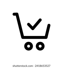 marca de verificación con icono vector del carro de la compra, diseño plano. Aislado sobre fondo blanco.