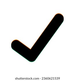 Check mark sign. Black Icon with vertical effect of color edge aberration at white background. Illustration.