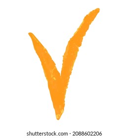 Check Mark Sign hand drawn with wax crayon isolated on white background