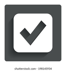 Check mark sign icon. Checkbox button. Gray flat button with shadow. Modern UI website navigation. Vector
