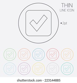 Check Mark Sign Icon. Checkbox Button. Thin Line Circle Web Icons With Outline. Vector