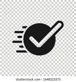 Check mark sign icon in flat style. Confirm button vector illustration on white isolated background. Accepted business concept.