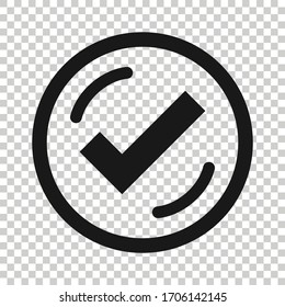 Check mark sign icon in flat style. Confirm button vector illustration on white isolated background. Accepted business concept.
