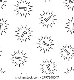 Check mark sign icon in flat style. Confirm button vector illustration on white isolated background. Accepted seamless pattern business concept.