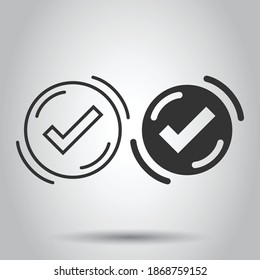 Check mark sign icon in flat style. Confirm button vector illustration on white isolated background. Accepted business concept.