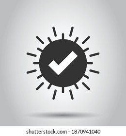 Check mark sign icon in flat style. Confirm button vector illustration on white isolated background. Accepted business concept.
