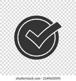 Check mark sign icon in flat style. Confirm button vector illustration on white isolated background. Accepted business concept.
