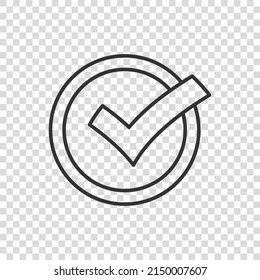 Check mark sign icon in flat style. Confirm button vector illustration on white isolated background. Accepted business concept.
