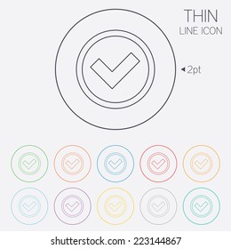 Check mark sign icon. Yes circle symbol. Confirm approved. Thin line circle web icons with outline. Vector