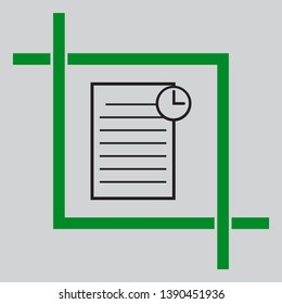 Check mark sign illustration. Black icon inside green crop tool at light gray background