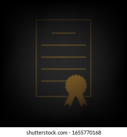 Check mark sign illustration. Icon as grid of small orange light bulb in darkness. Illustration.
