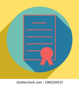 Check mark sign illustration. Sunset orange icon with llapis lazuli shadow inside medium aquamarine circle with different goldenrod shadow at royal yellow background.