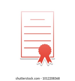 Check mark sign illustration. Vector. Reddish icon with white and gray shadow on white background. Isolated.