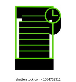 Check mark sign illustration. Vector. Green 3d icon with black side on white background. Isolated.