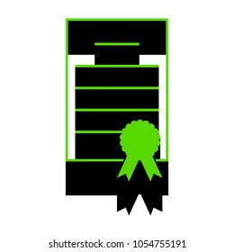 Check mark sign illustration. Vector. Green 3d icon with black side on white background. Isolated.