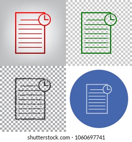 Check mark sign illustration. Vector. 4 styles. Red gradient in radial lighted background, green flat and gray scribble icons on transparent and linear one in blue circle.