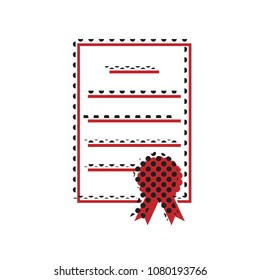 Check mark sign illustration. Vector. Brown icon with shifted black circle pattern as duplicate at white background. Isolated.