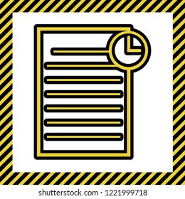 Check mark sign illustration. Vector. Warm yellow icon with black contour in frame named as under construction at white background. Isolated.