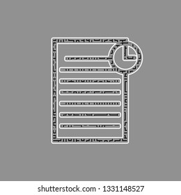 Check mark sign illustration. Vector. Black maze filled icon with white border at gray background.
