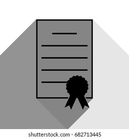 Check mark sign illustration. Vector. Black icon with two flat gray shadows on white background.