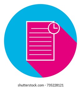 Check mark sign illustration. Vector. Flat white icon with mexican pink shadow inside sky blue(S and G) circle at white background. Isolated. Trend colors in 2017.