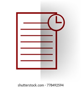 Check mark sign illustration. Vector. Bordo icon on white bending paper background.
