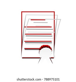 Check mark sign illustration. Vector. Detachable paper icon with red body stock. Isolated.