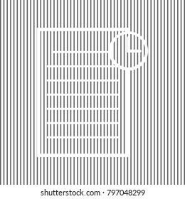 Check mark sign illustration. Vector. White icon on grayish striped background. Optical illusion.