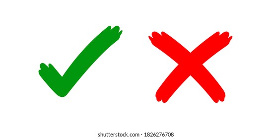 check mark sign right and wrong for vote, tick and cross sign handwritten, checklist for approved or voting, checkmark and x scribble style, red green voting symbol