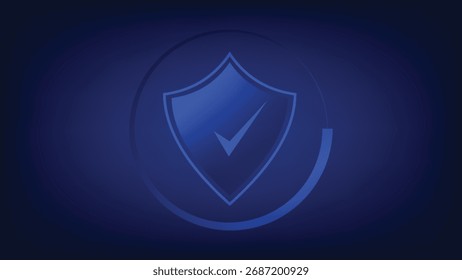 check mark sign with shield on blue background. cyber security and digital firewall. safety approved and fraud prevention