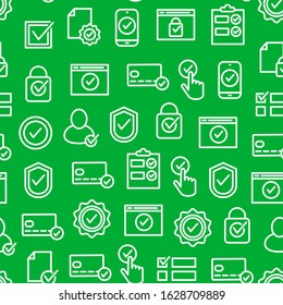 Check Mark Signs Thin Line Seamless Pattern Background Include of Box, Circle, Button, Checkbox and Hand. Vector illustration