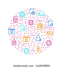 Check Mark Signs Thin Line Round Design Template Include of Box, Circle, Button, Checkbox and Hand. Vector illustration