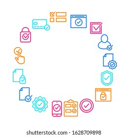 Check Mark Signs Thin Line Border or Frame Include of Box, Circle, Button, Checkbox and Hand. Vector illustration
