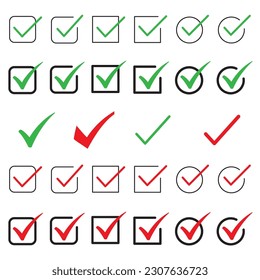 Check mark with simple red and green line drawing