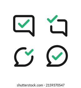 Check Mark Speech Bubble vector icons set. Chat comments or message with green tick. Vector EPS 10