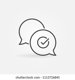 Check mark in speech-bubble vector icon or symbol in thin line style